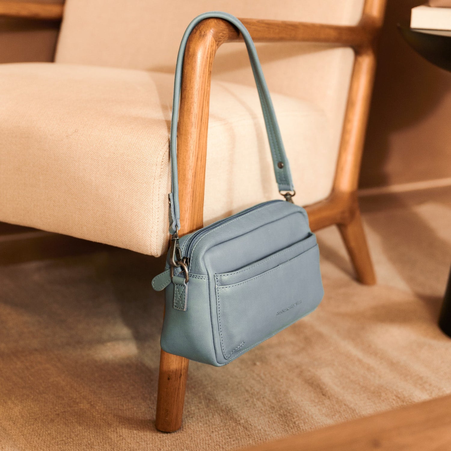 Leather Shoulder Bag Sky Blue Liora