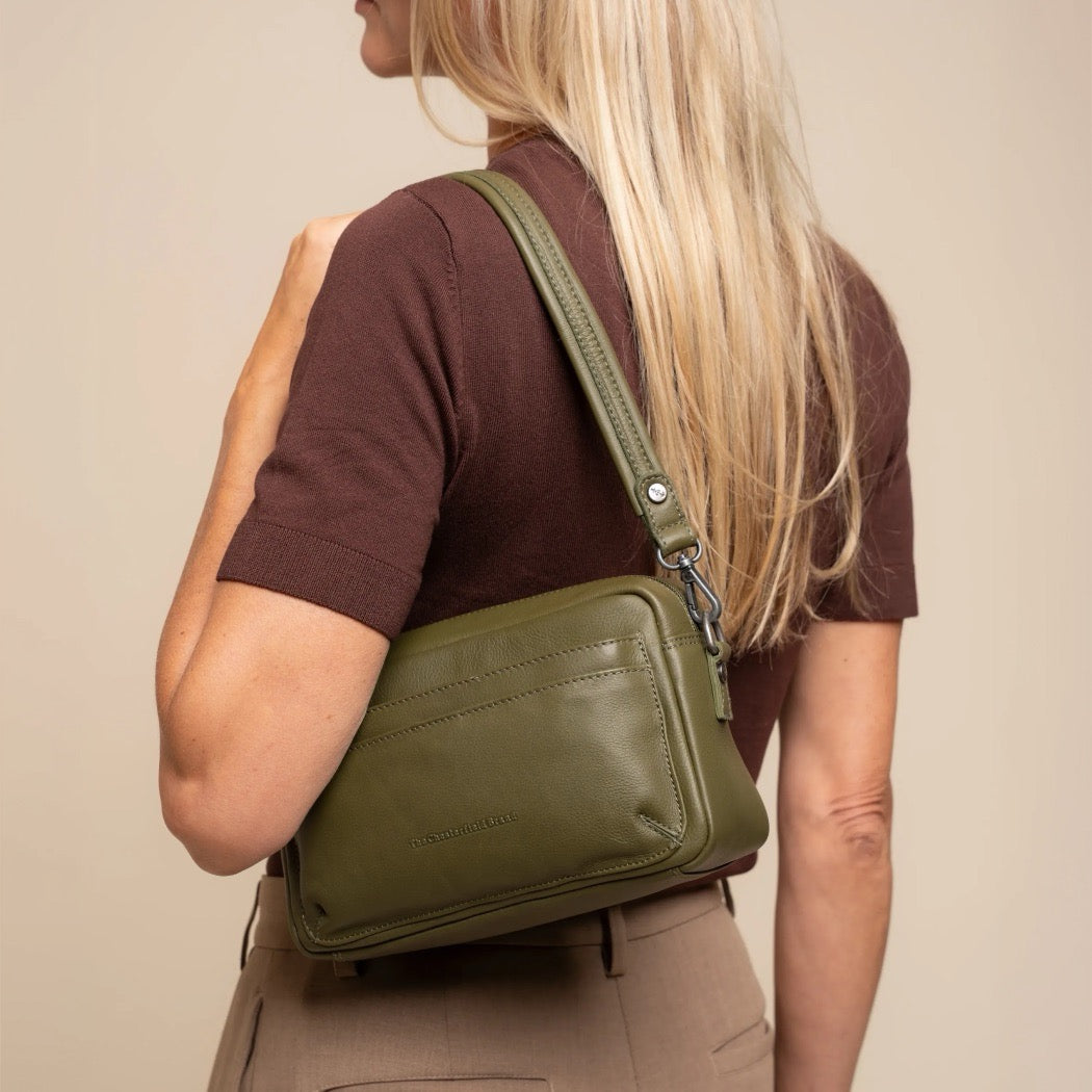 Sac Porté Épaule en Cuir Vert Olive Liora