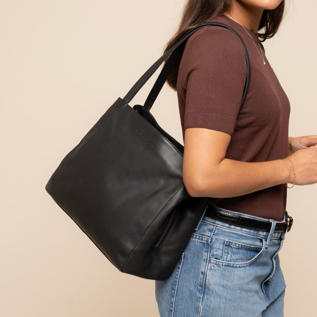 Sac Porté Épaule en Cuir Noir Lioren