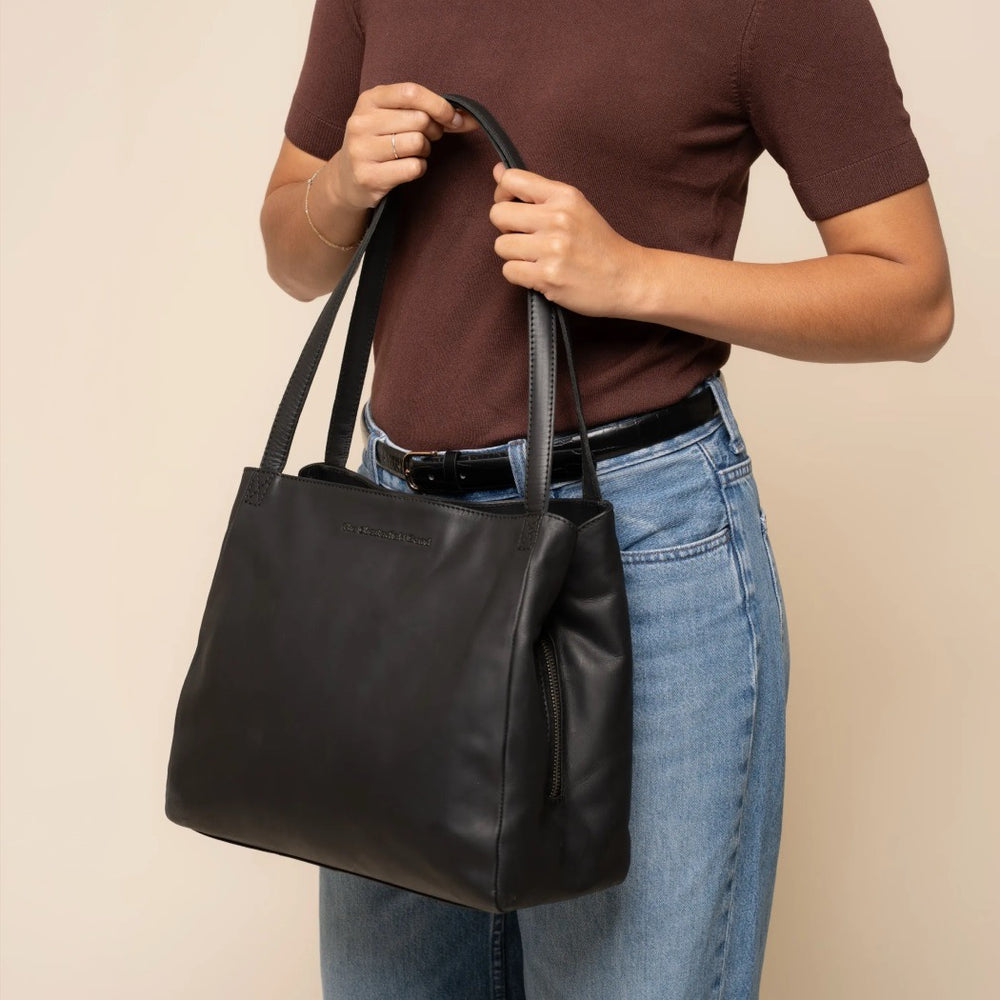 Sac Porté Épaule en Cuir Noir Lioren