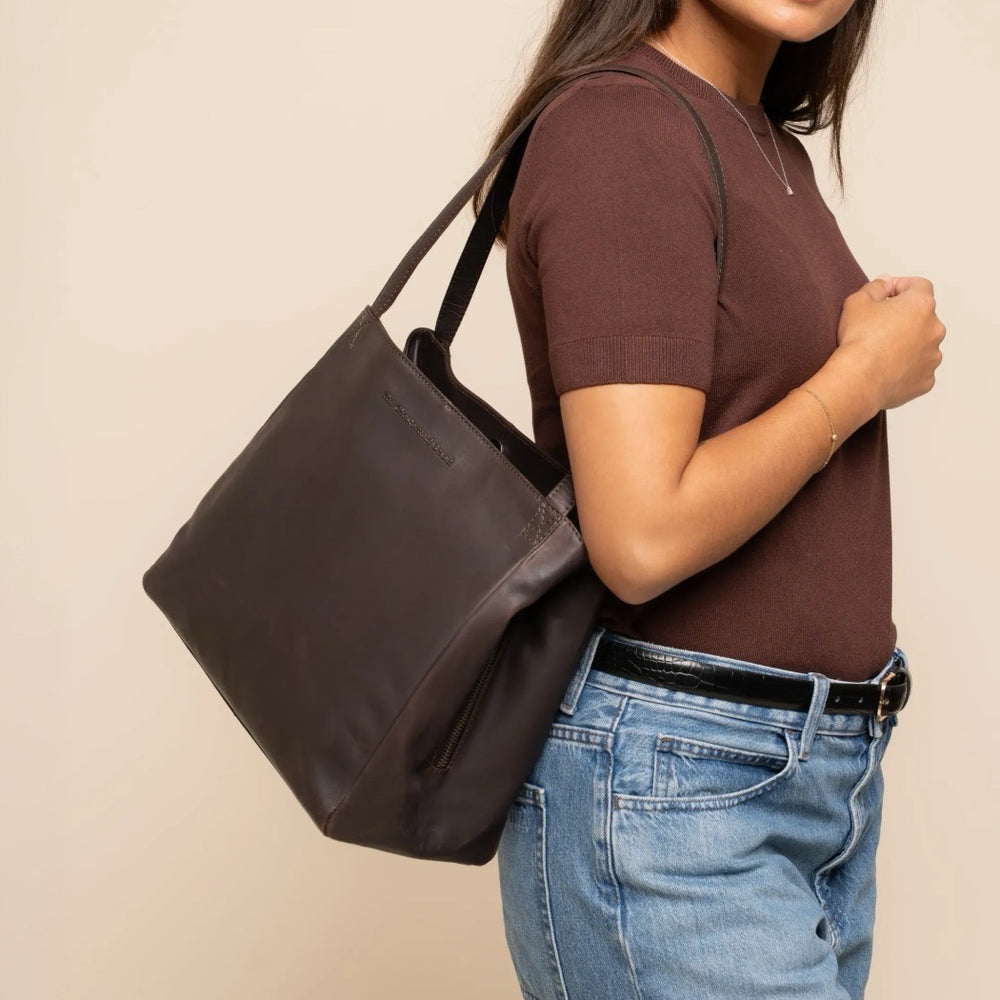 Sac Porté Épaule en Cuir Marron Lioren