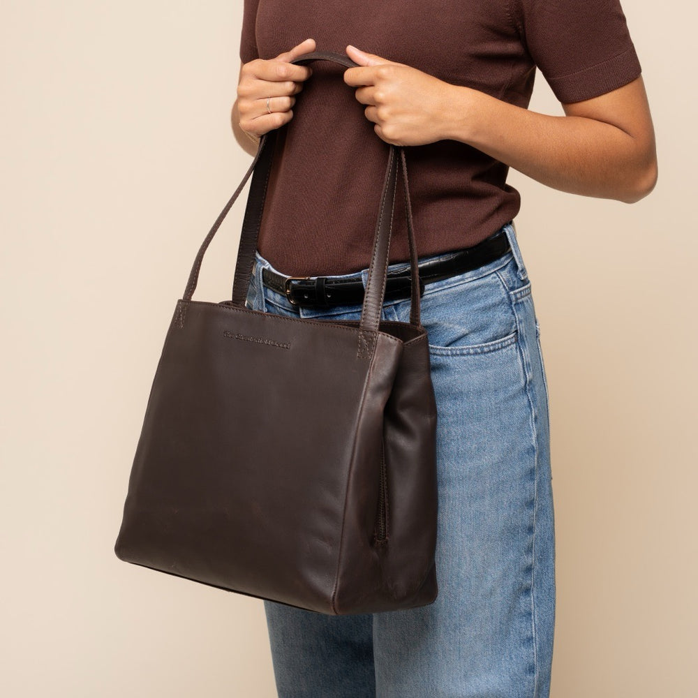 Sac Porté Épaule en Cuir Marron Lioren