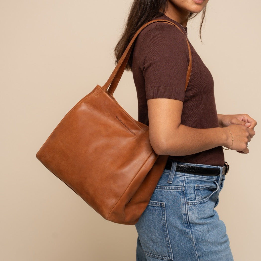 Sac Porté Épaule en Cuir Cognac Lioren