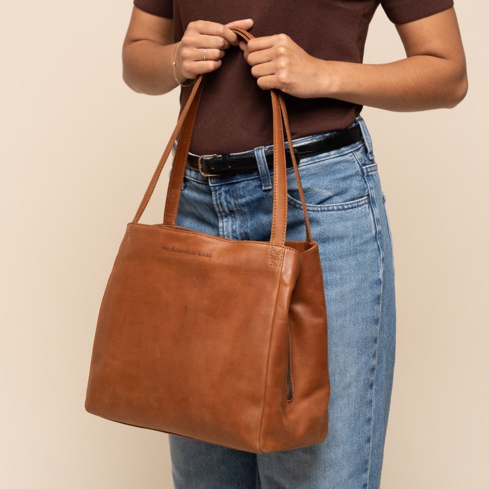 Sac Porté Épaule en Cuir Cognac Lioren