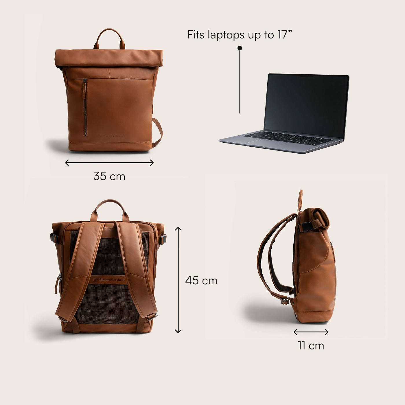 Leather Roll-top Backpack Cognac Liverpool