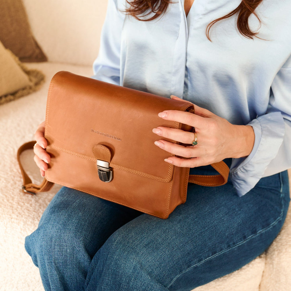 Leather Crossbody Bag Cognac Lunor