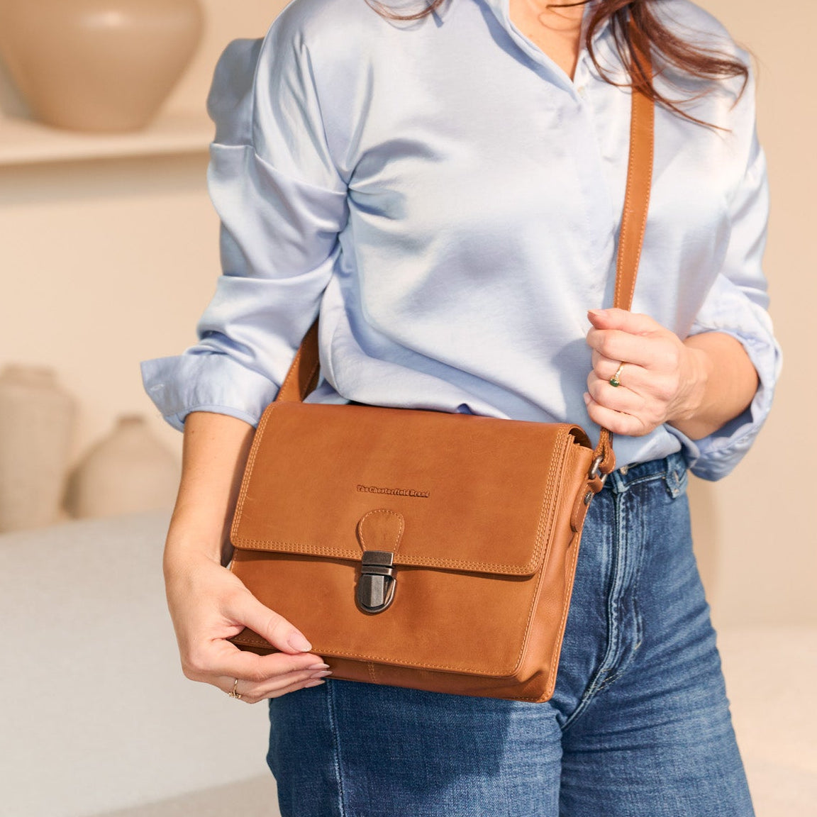Leather Shoulder Bag Cognac Lunor