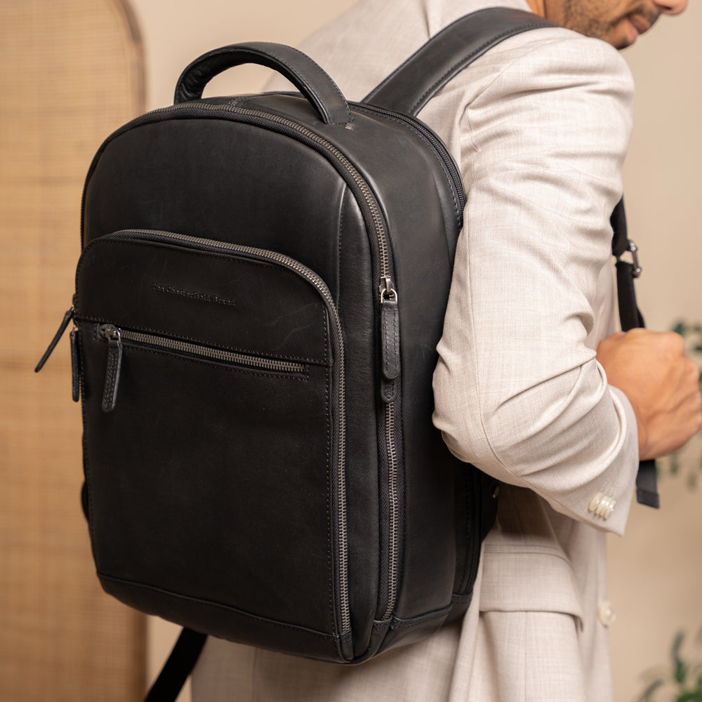 Leder Laptop Rucksack Schwarz Maggiore