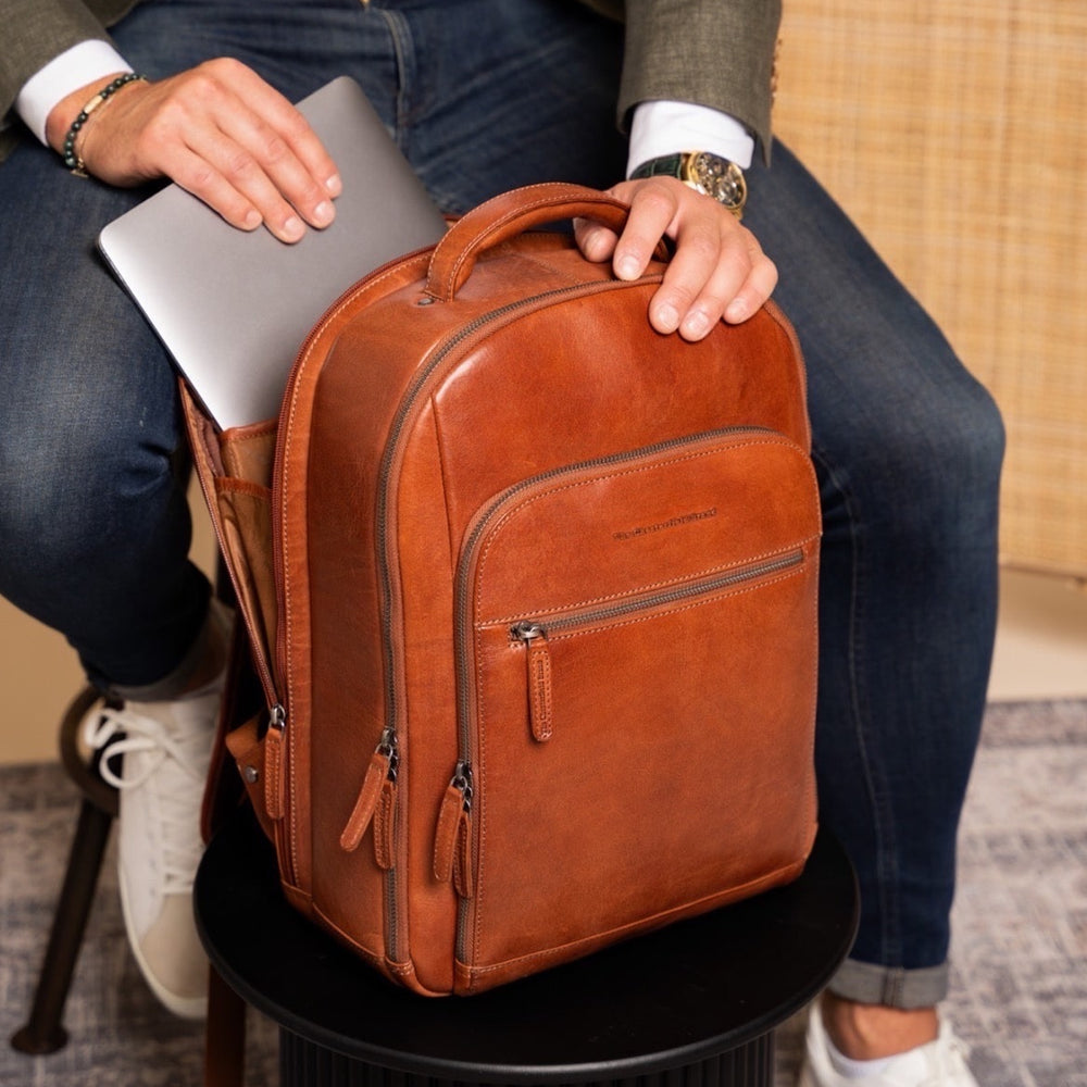 Leather Laptop Backpack Cognac Maggiore