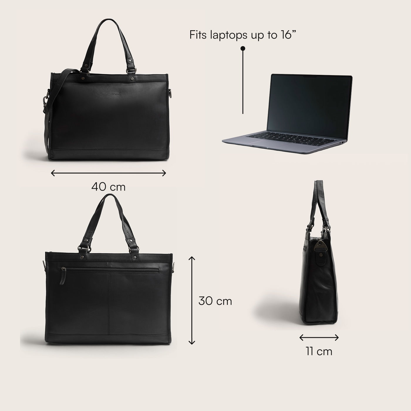 Sacoche Ordinateur en Cuir Noir Manly