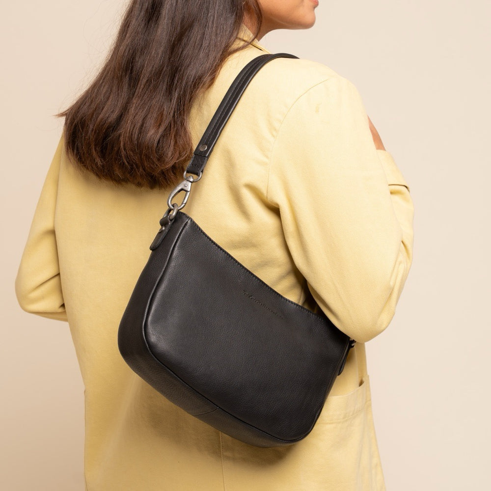 Sac Porté Épaule en Cuir Noir Maris
