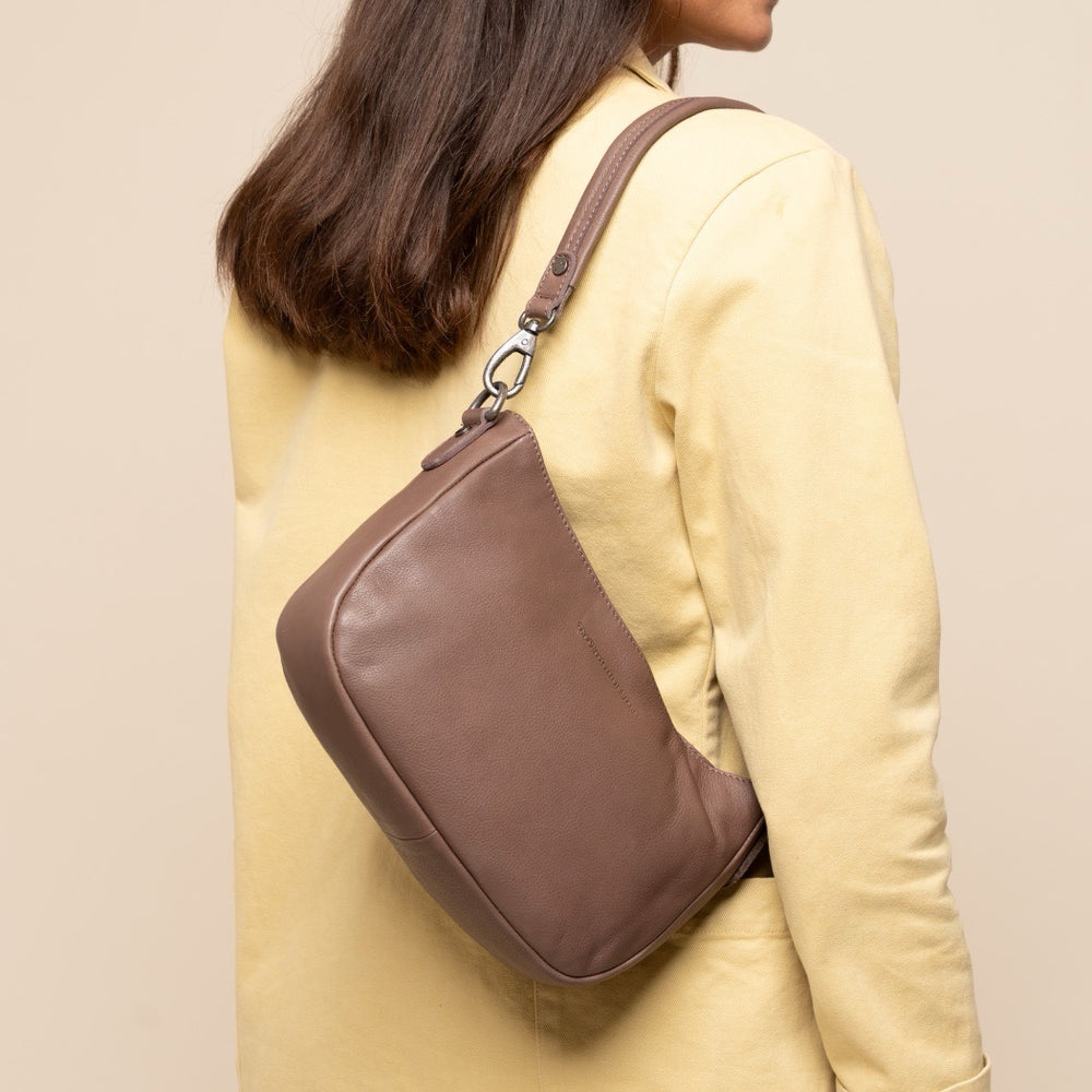 Sac Porté Épaule en Cuir Taupe Foncé Maris