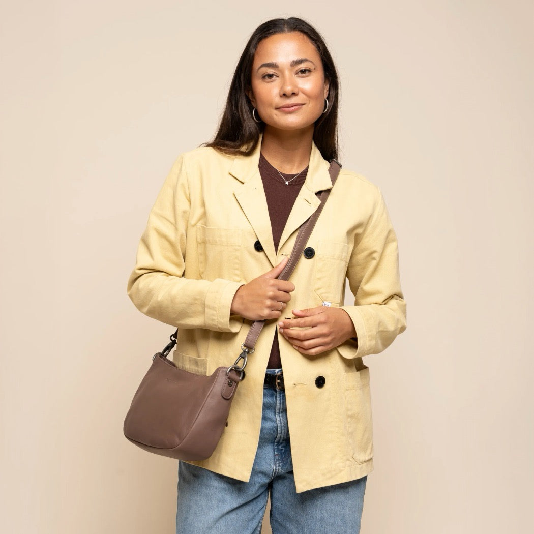 Sac Porté Épaule en Cuir Taupe Foncé Maris