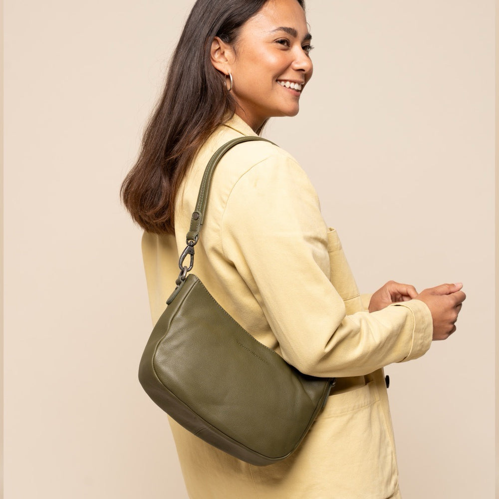 Sac Porté Épaule en Cuir Vert Olive Maris
