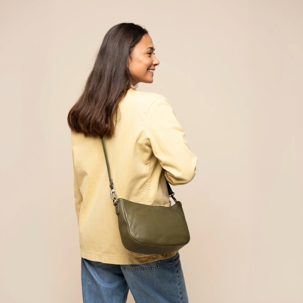 Sac Porté Épaule en Cuir Vert Olive Maris