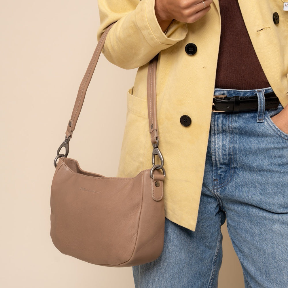 Sac Porté Épaule en Cuir Taupe Maris