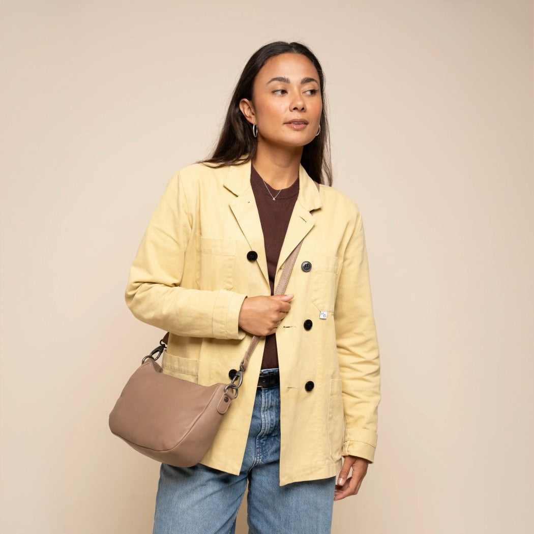 Sac Porté Épaule en Cuir Taupe Maris