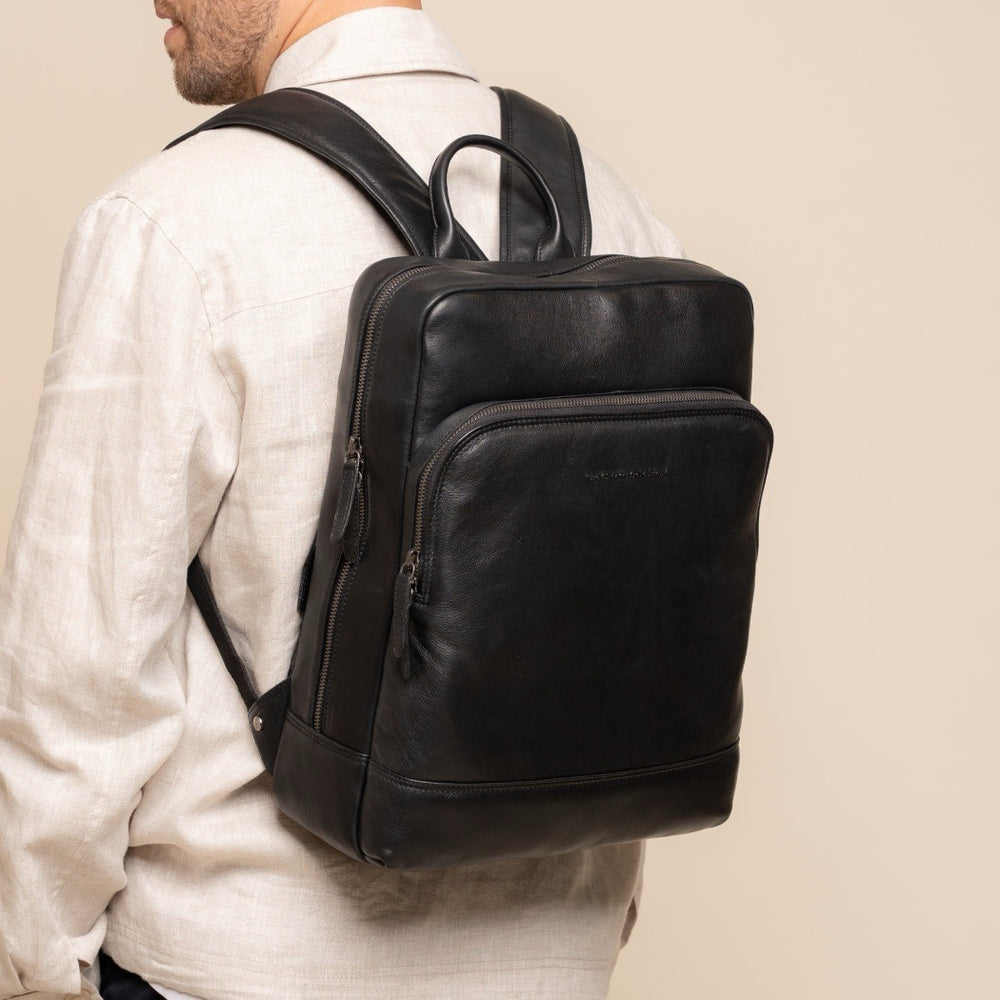 Leder Laptoprucksack Schwarz Marvello