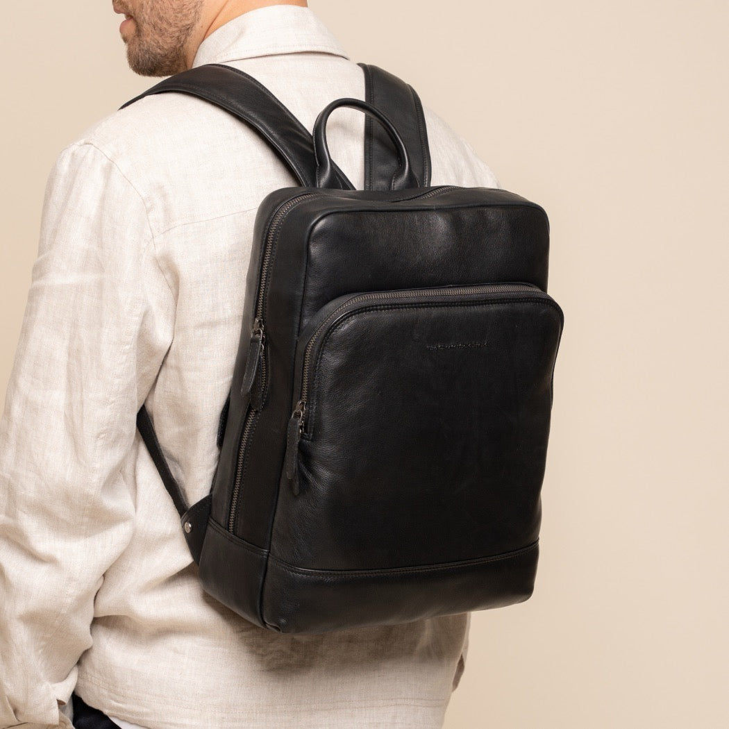 Leder Laptoprucksack Schwarz Marvello