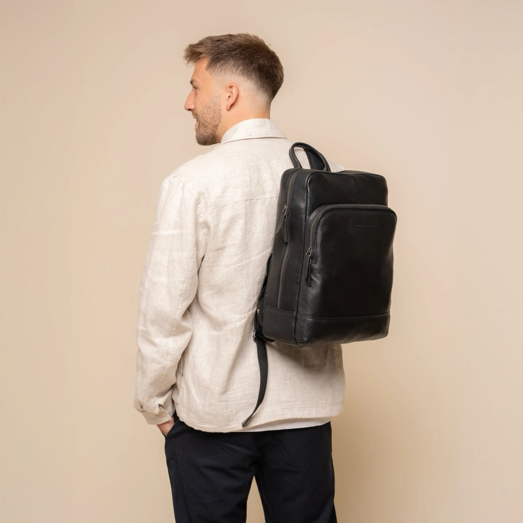 Leder Laptoprucksack Schwarz Marvello