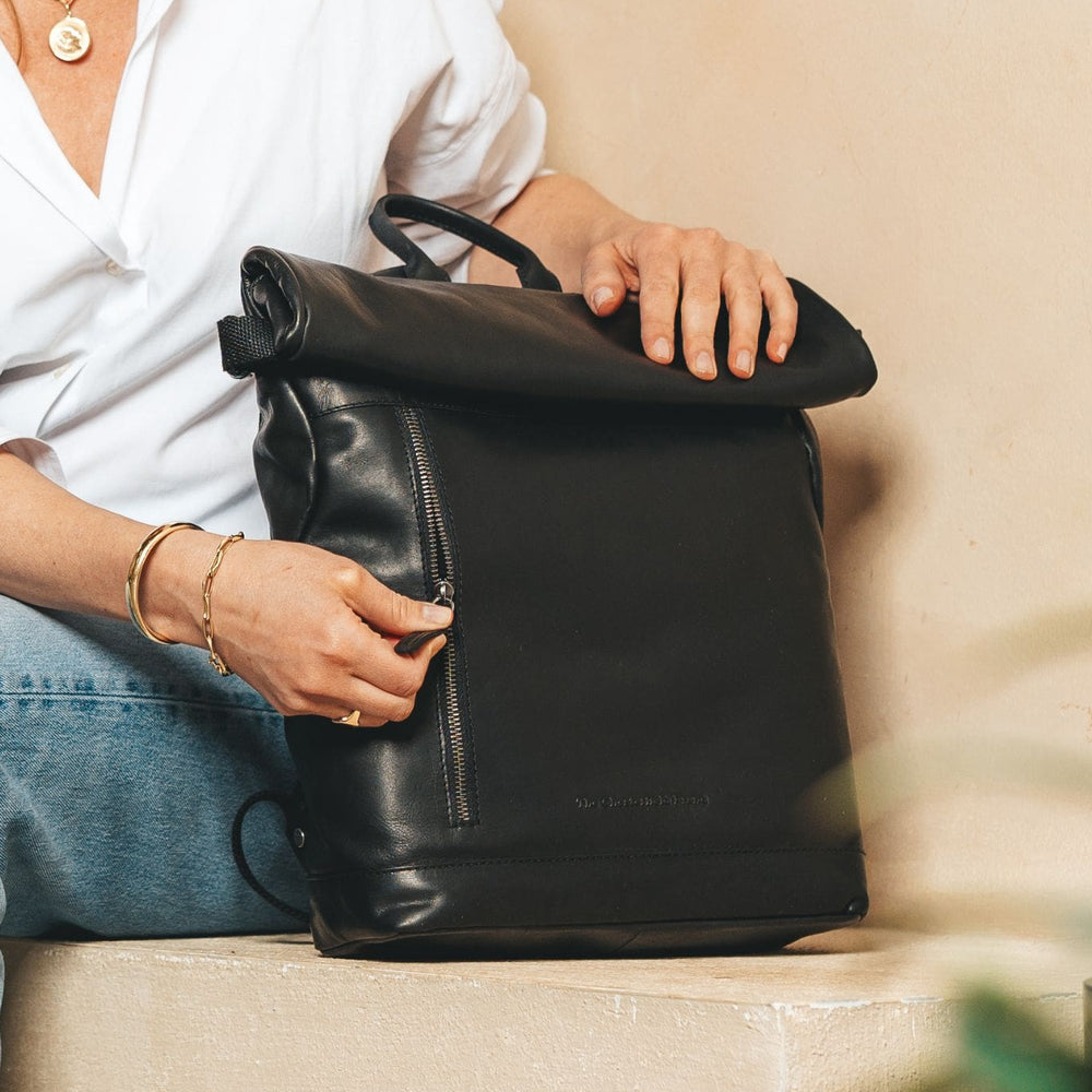 Leder Rolltop Rucksack Schwarz Mazara