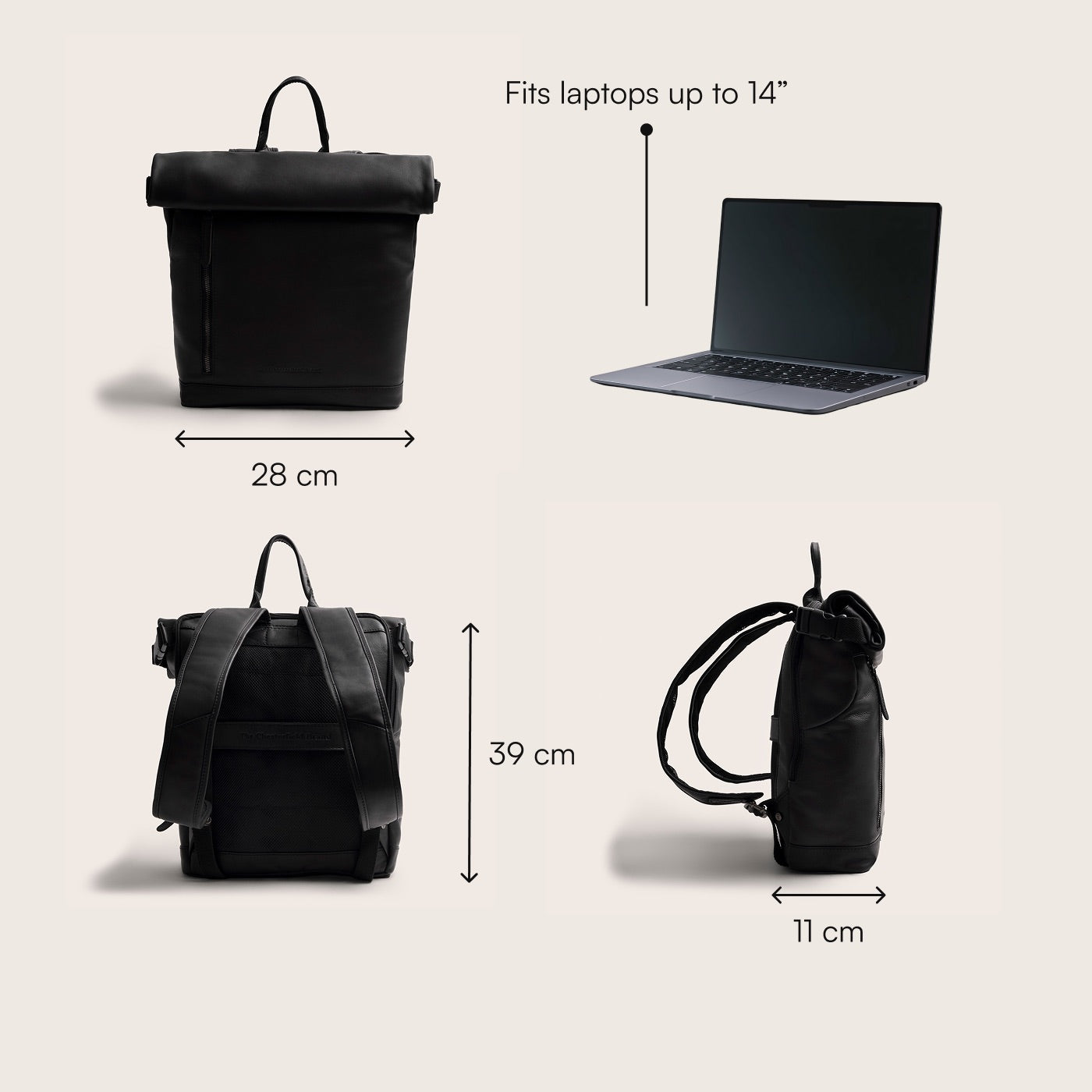 Leather Roll-top Backpack Black Mazara