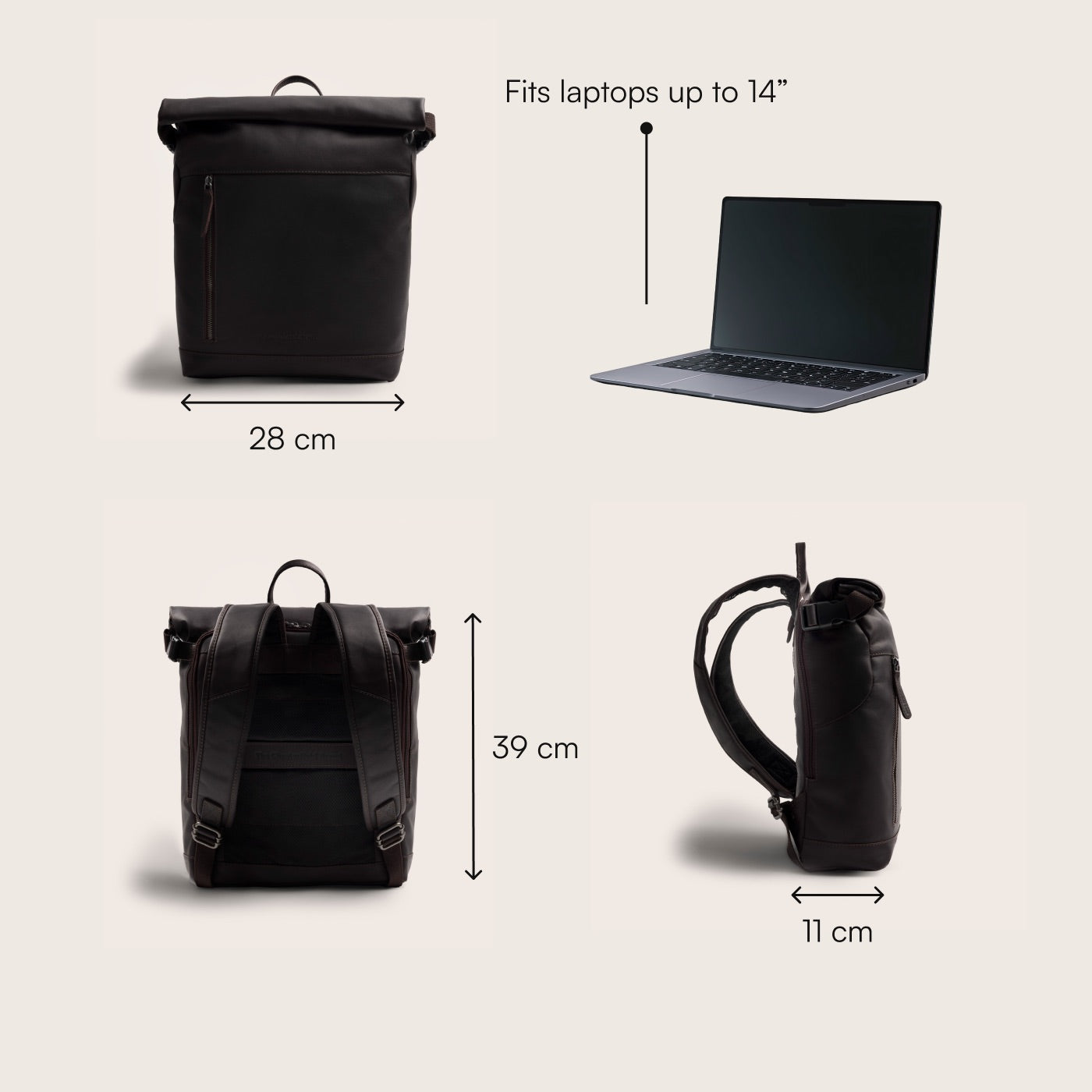 Leather Roll-top Backpack Brown Mazara