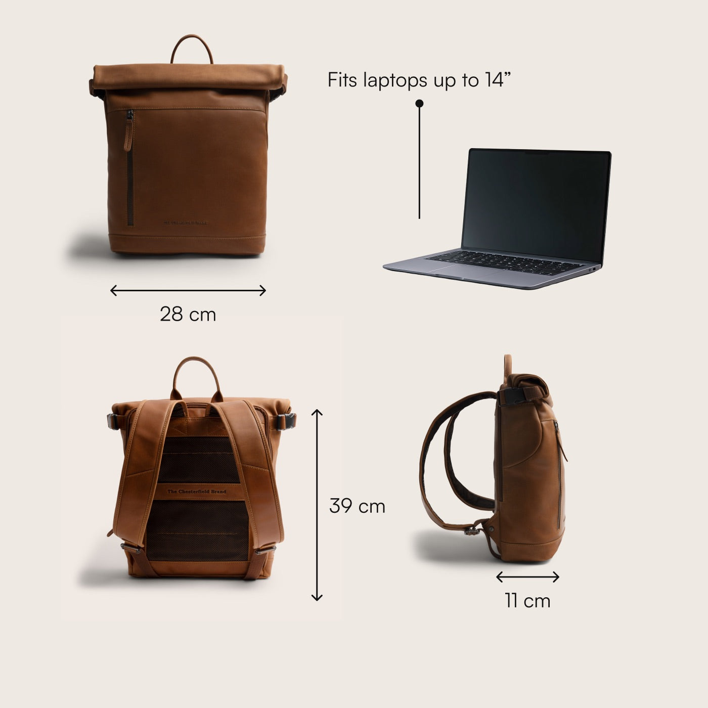 Leather Roll-top Backpack Cognac Mazara