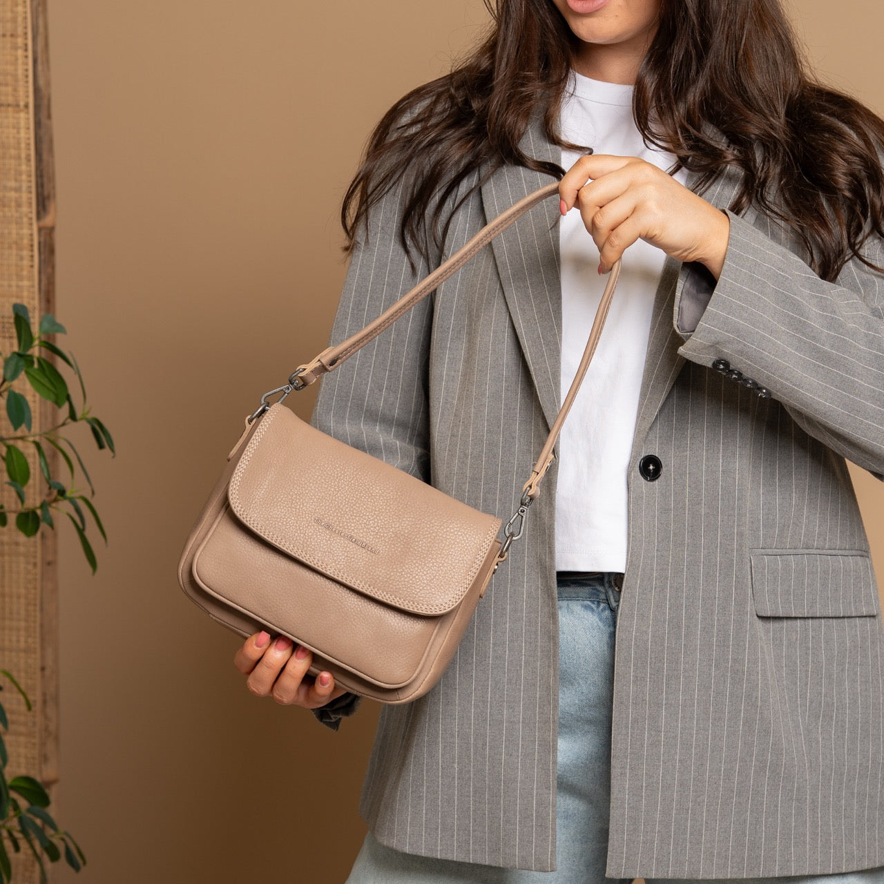 Leather Shoulder Bag Taupe Miloa