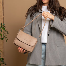 Leather Shoulder Bag Taupe Miloa