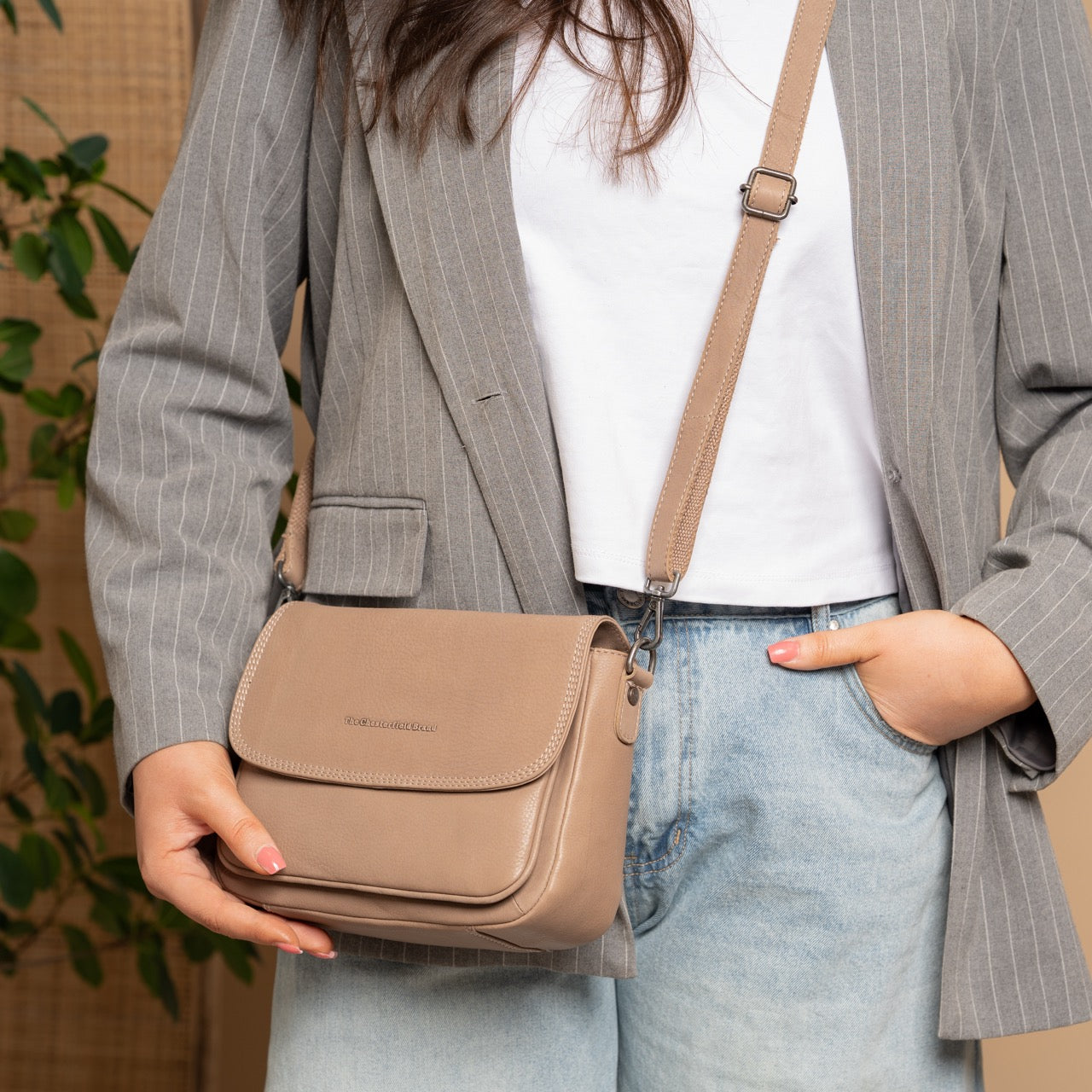 Leather Shoulder Bag Taupe Miloa