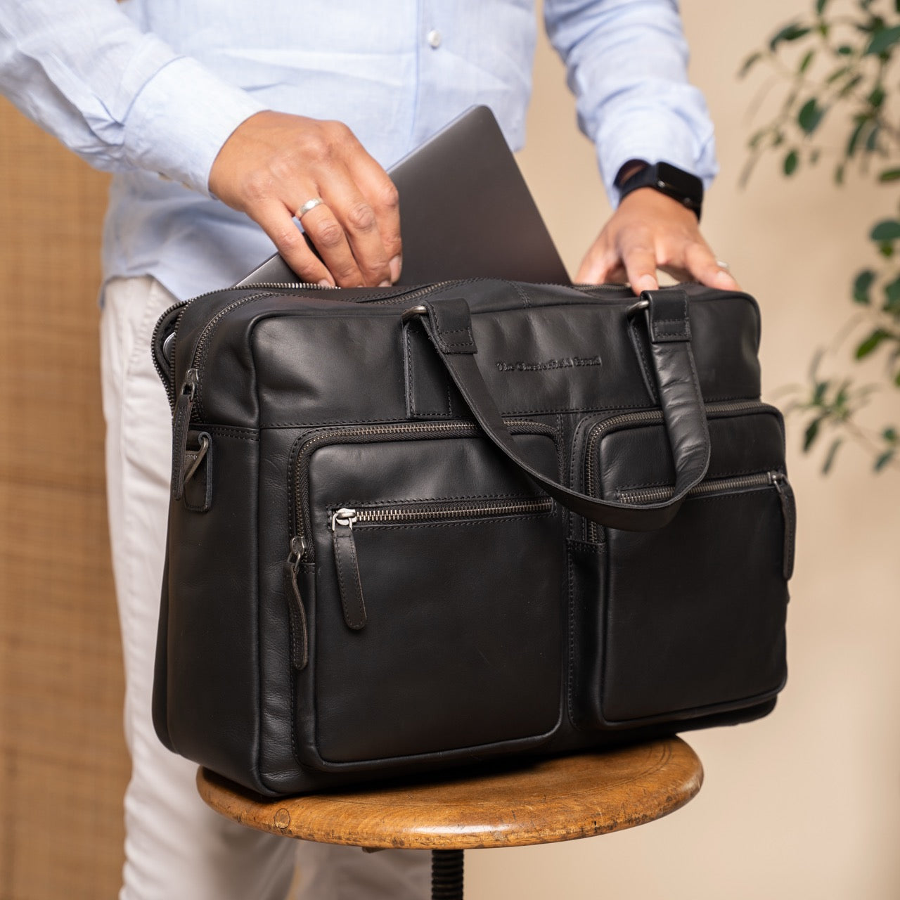 Leather Laptop Bag Black Misha