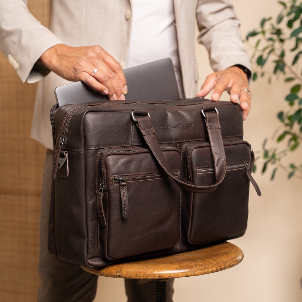 Leather Laptop Bag Brown Misha