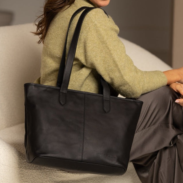 Leather Tote Bag Black Monza