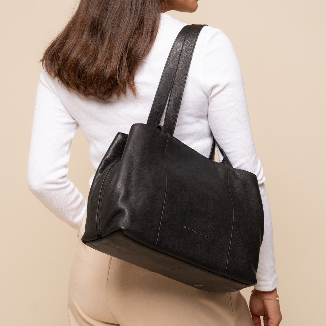 Sac Porté Épaule en Cuir Noir Nerissa