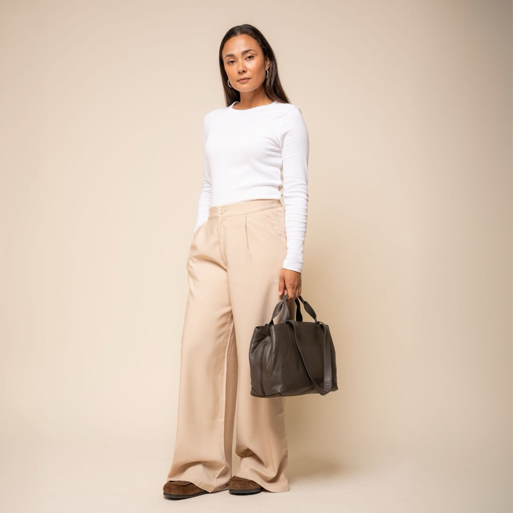 Sac Porté Épaule en Cuir Gris Argile Nerissa