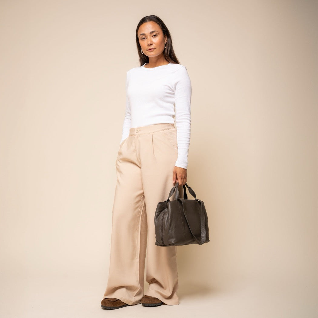 Sac Porté Épaule en Cuir Gris Argile Nerissa