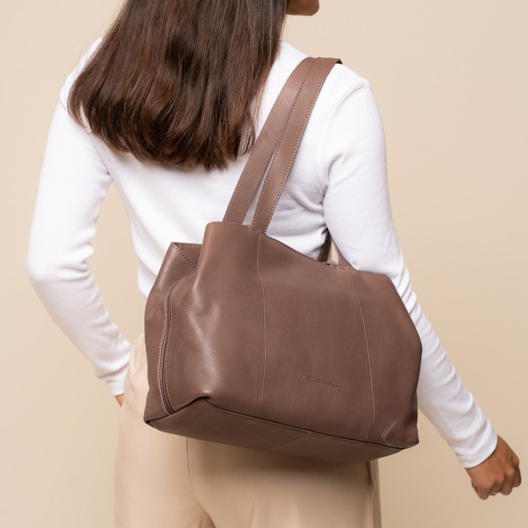 Sac Porté Épaule en Cuir Taupe Foncé Nerissa