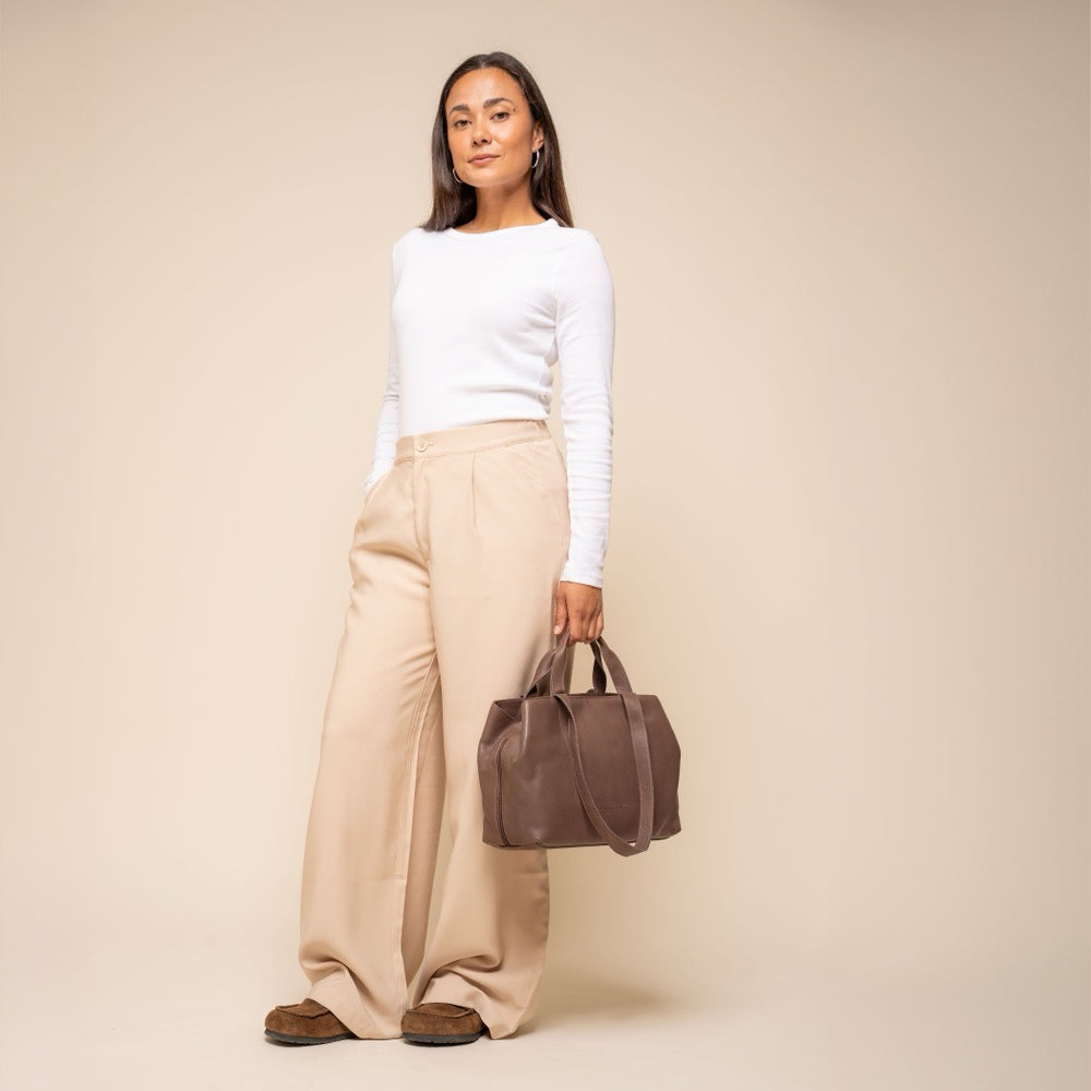 Sac Porté Épaule en Cuir Taupe Foncé Nerissa