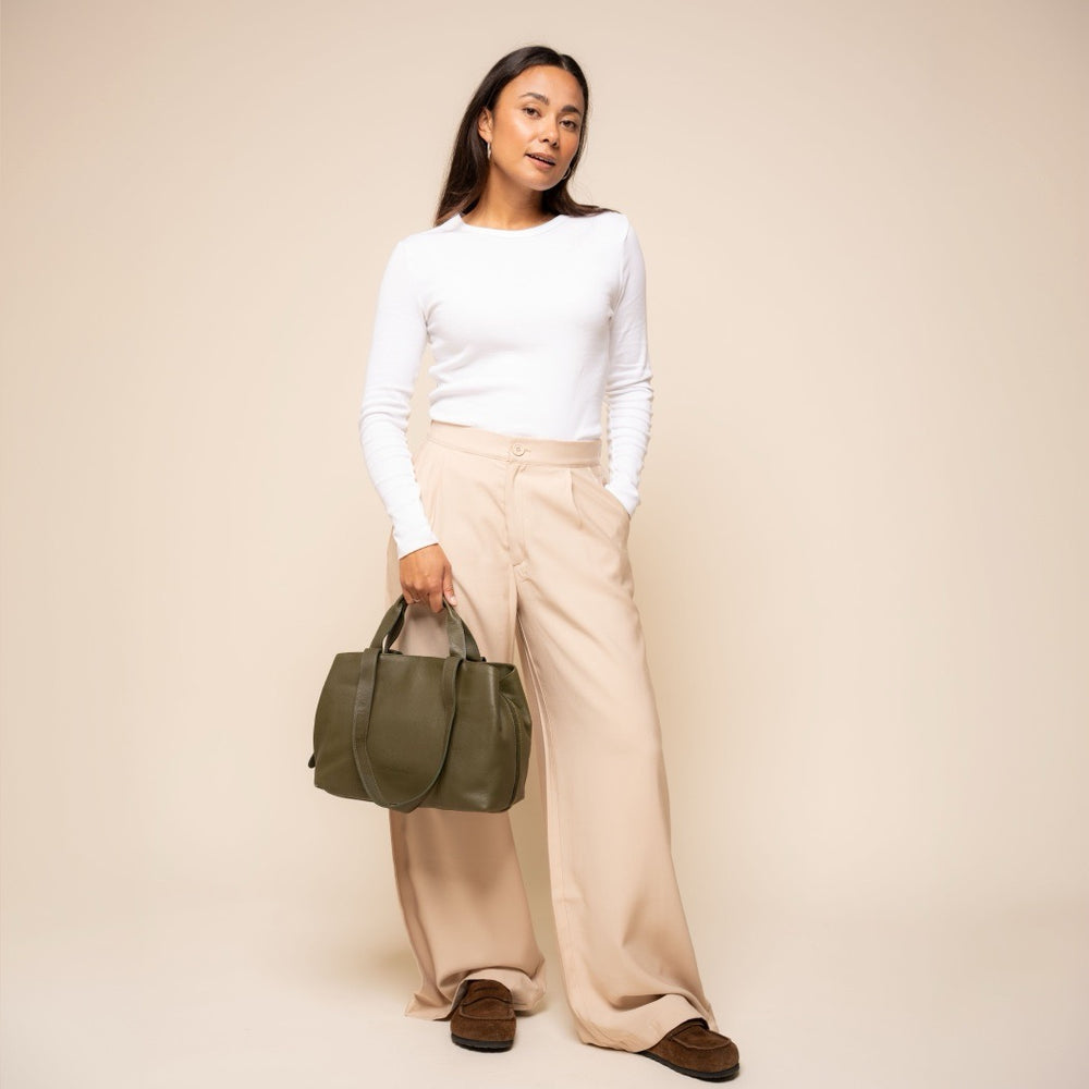 Sac Porté Épaule en Cuir Vert Olive Nerissa