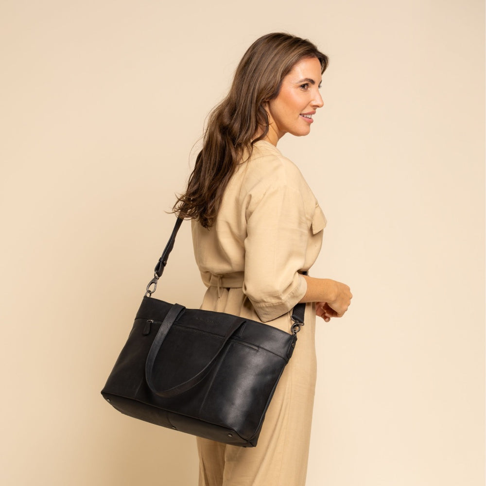 Leder Shopper Schwarz Osira