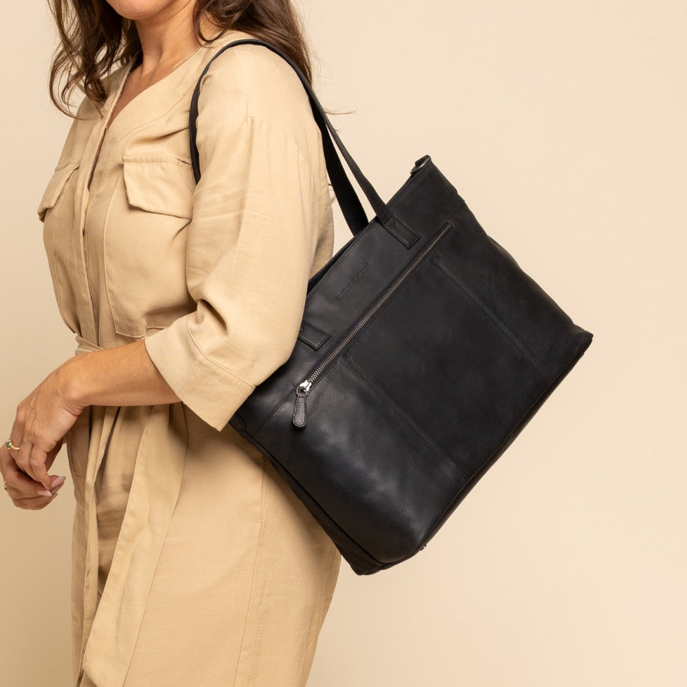 Leder Shopper Schwarz Osira