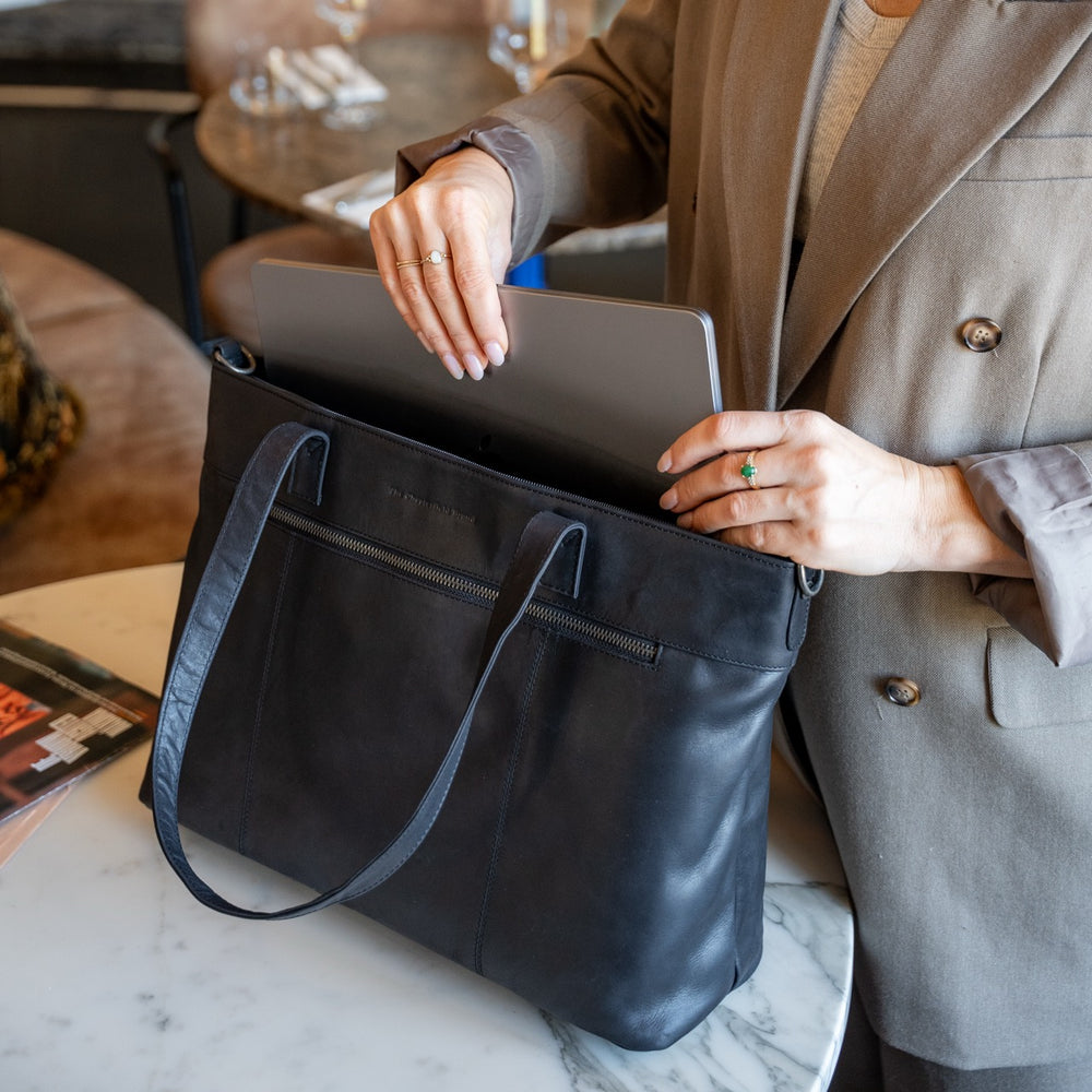 Leather Tote Bag Black Osira