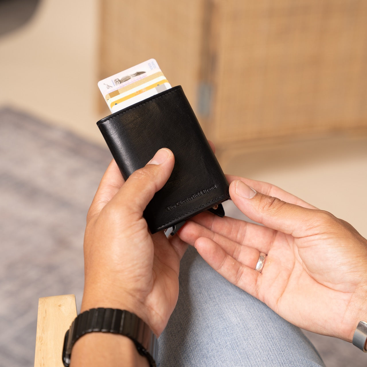Leather Card Holder Black Paris