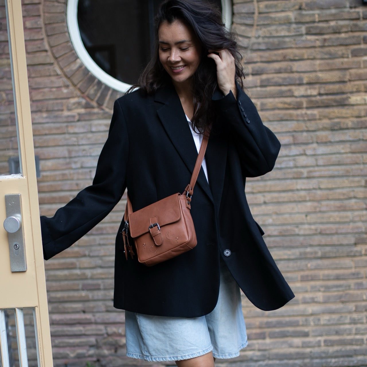 Leder Umhängetasche Cognac Primrose