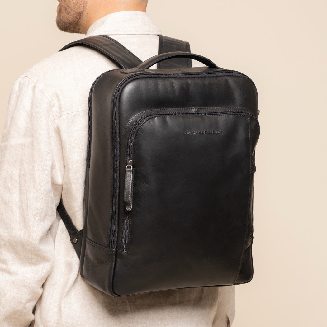 Leather Laptop Backpack Black Quincy