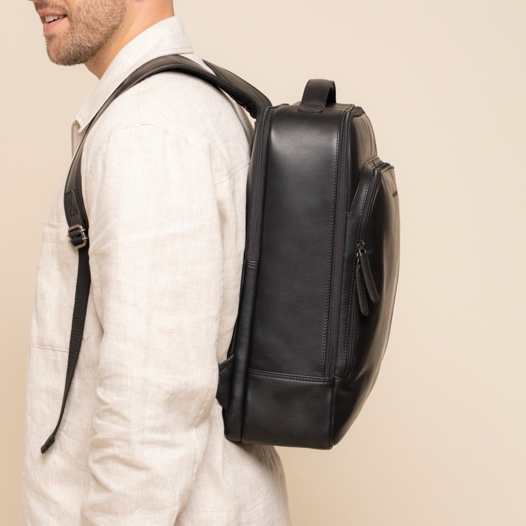 Leather Laptop Backpack Black Quincy