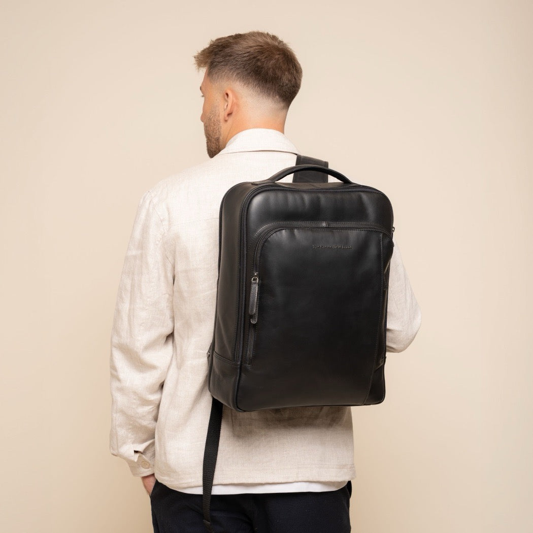 Leather Laptop Backpack Black Quincy
