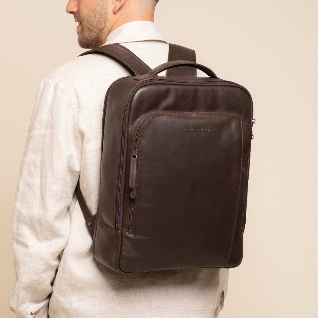 Leather Laptop Backpack Brown Quincy
