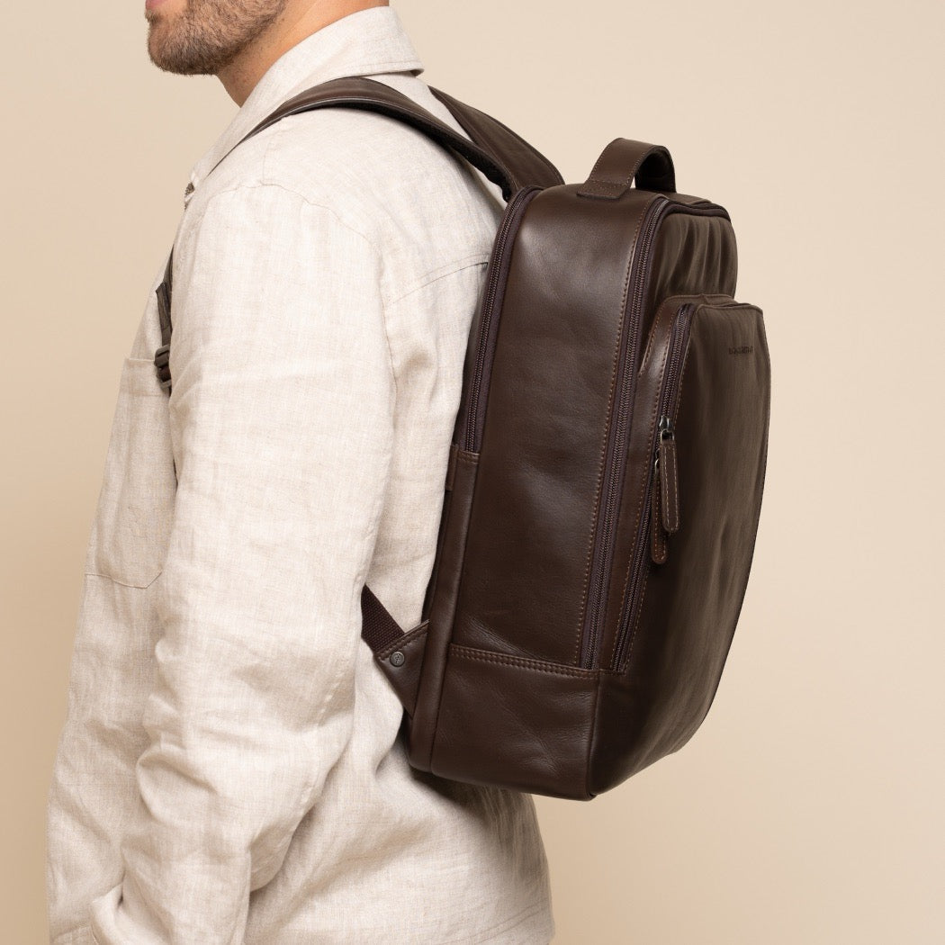 Leather Laptop Backpack Brown Quincy